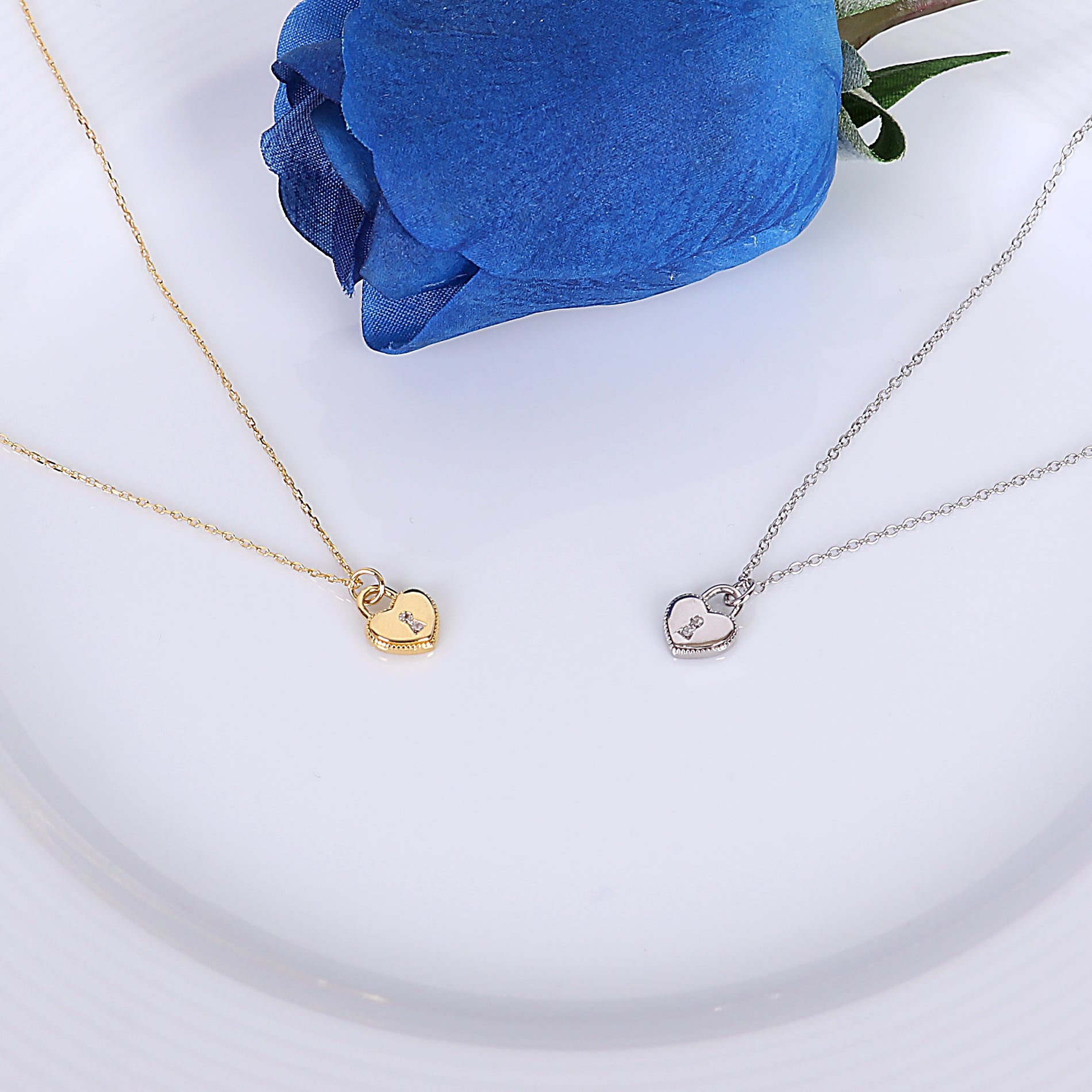 CZ Heart Lock Sterling Silver Necklace