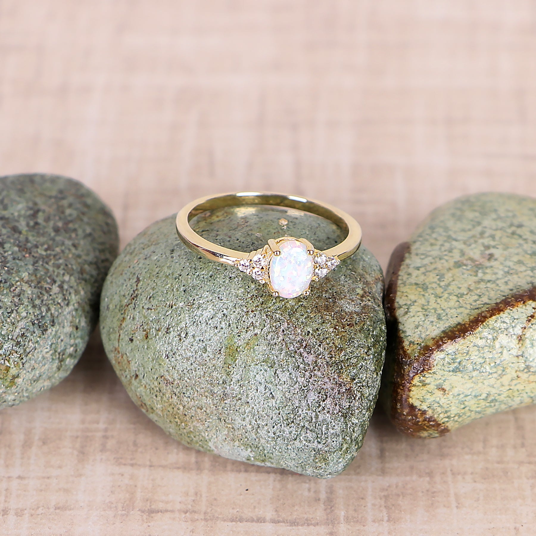 Oval Opal/Larimar Accented With CZ Stones Sterling Silver Ring