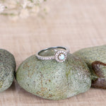 Round Fire Opal/Larimar Halo CZ Sterling Silver Ring
