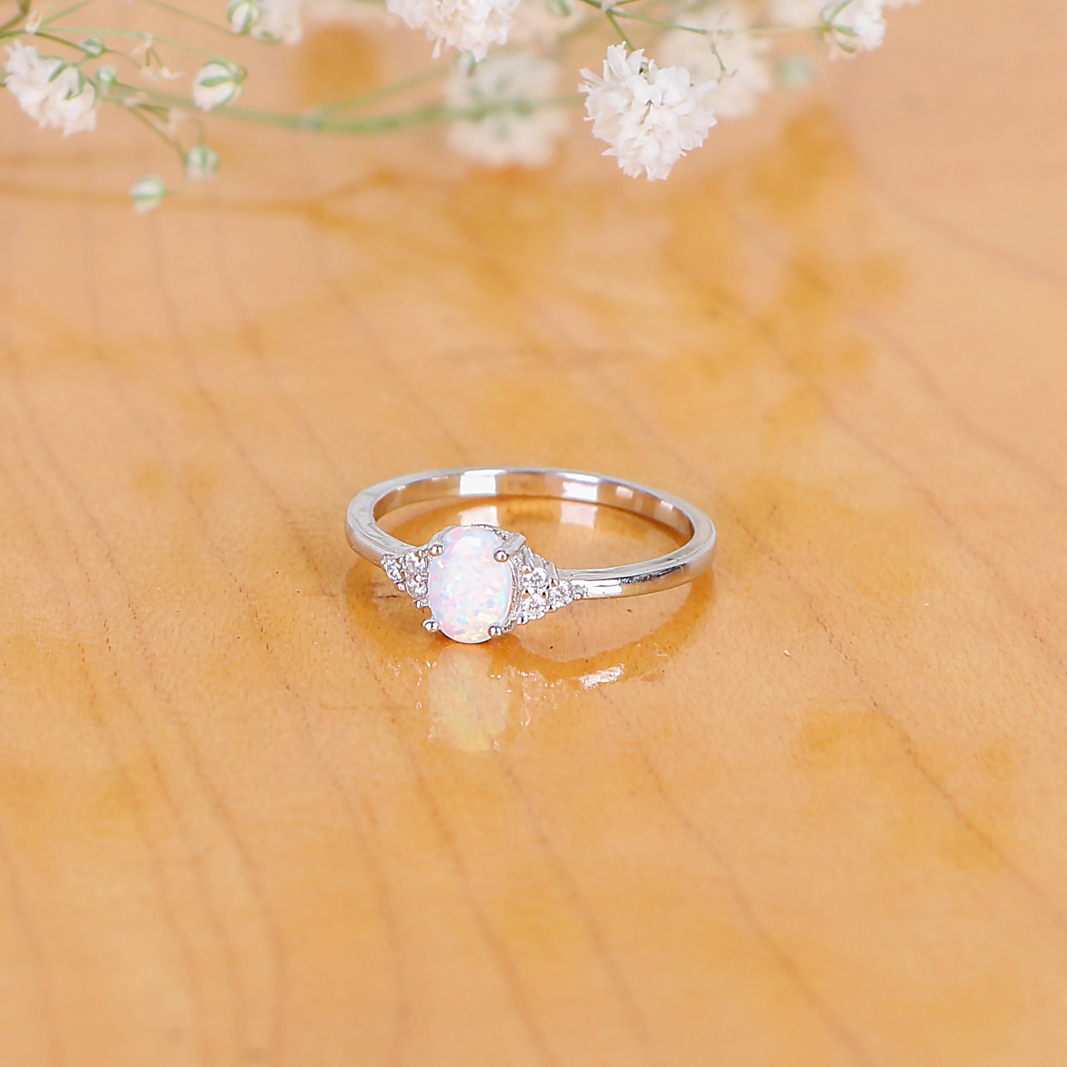 Oval Opal/Larimar Accented With CZ Stones Sterling Silver Ring