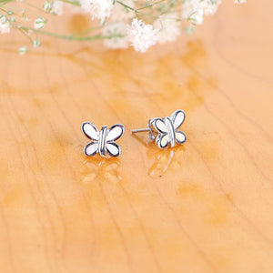 White Opal Bezel Butterfly Sterling Silver Stud Earrings