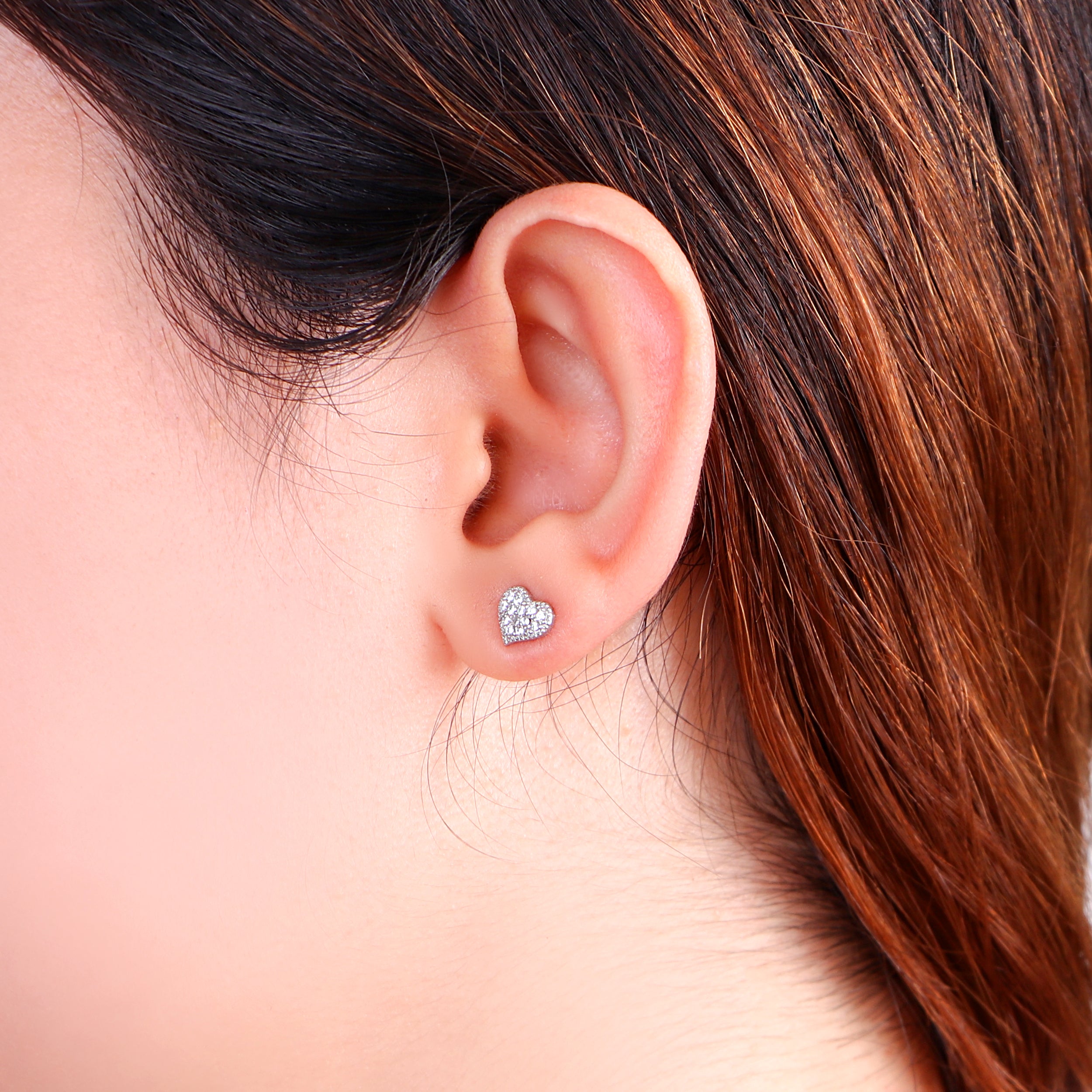 Pave CZ Heart Sterling Silver Stud Earrings