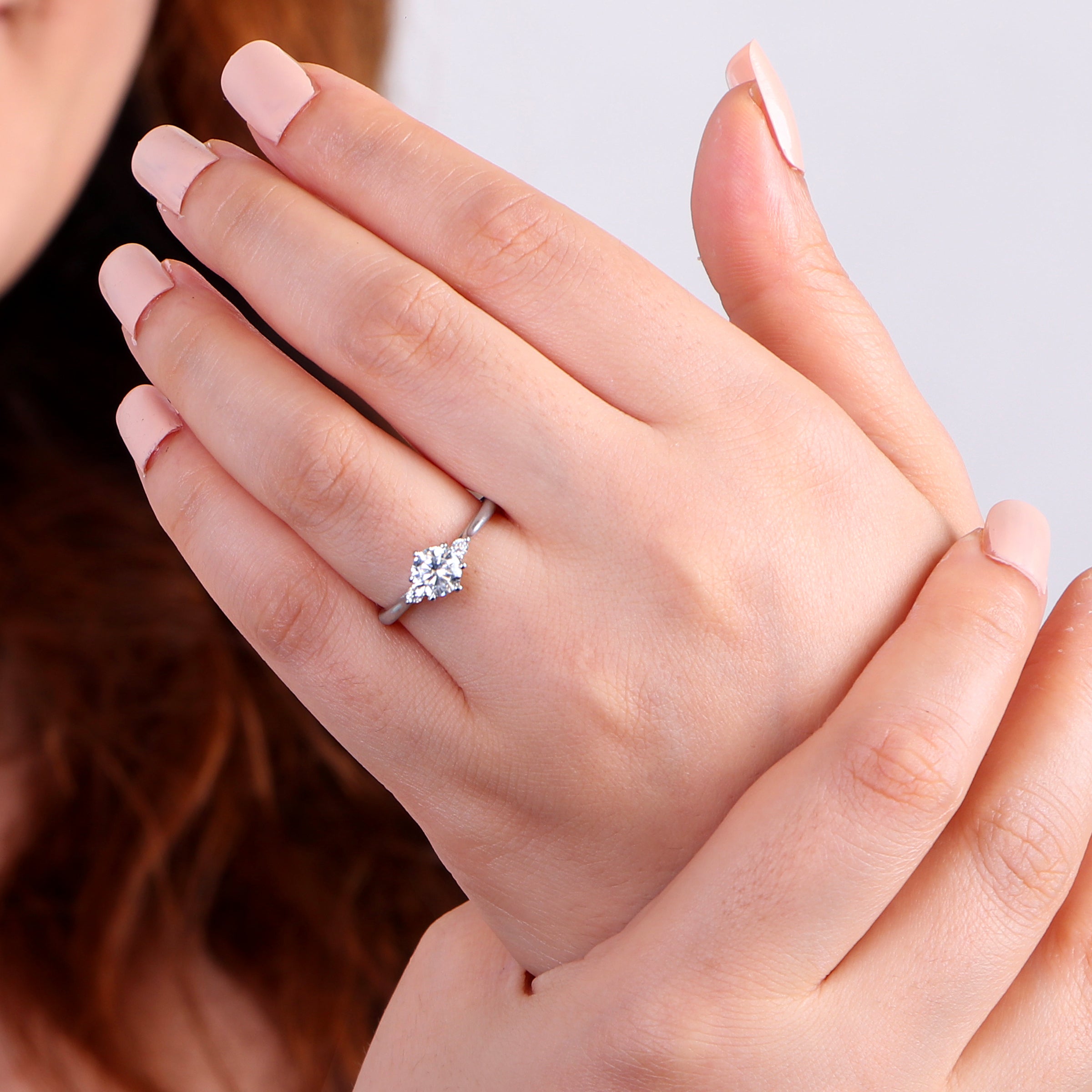 Round CZ Three Stones Sterling Silver Engagement Ring