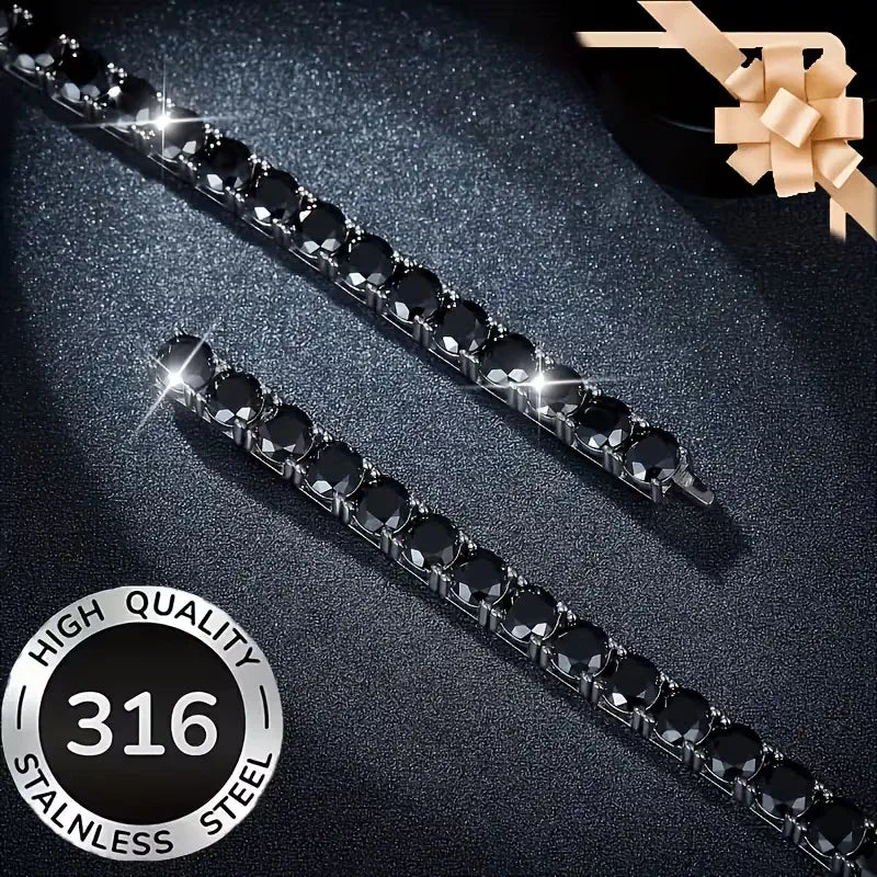 Black Tennis Bracelet for Women 316 Stainless Steel Crystal Link Bracelet Elegant Statement Jewelry