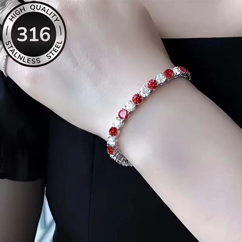Red CZ Tennis Bracelet with Elegant Sparkle Design