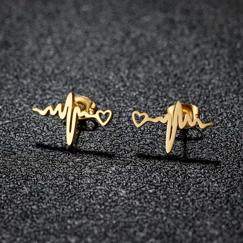 Heartbeat Stethoscope Stud Earrings – Stainless Steel Medical Heart Earrings for Nurses & Doctors