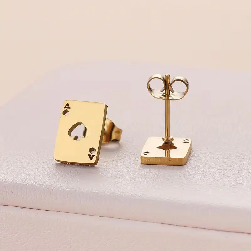 Ace of Spades Stainless Steel Stud Earrings – Minimalist Poker Card Jewelry for Trendy Everyday Style