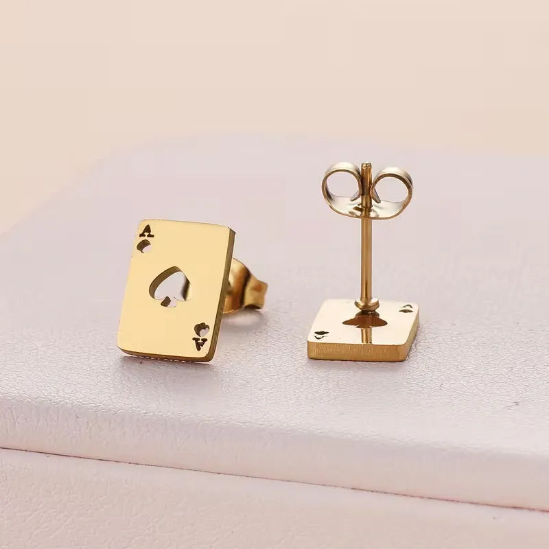 Ace of Spades Stud Earrings Stainless Steel Playing Card Earrings Hypoallergenic Jewelry for Women