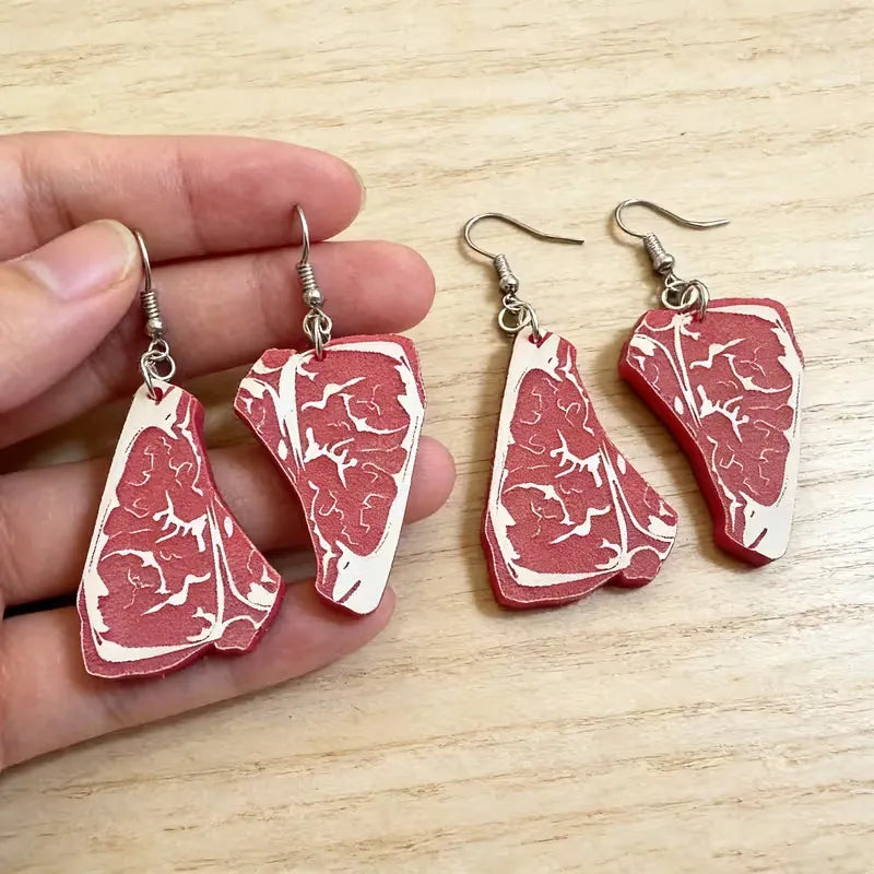 Funny Steak Drop Earrings Lightweight Acrylic Food Jewelry