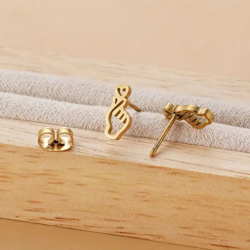 Heart Outline Hand Stud Earrings – 304 Stainless Steel Minimalist Earrings for Women, Cute Everyday Jewelry