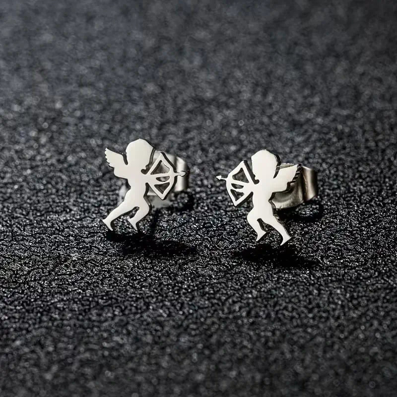 Cupid Angel Stud Earrings for Women Stainless Steel Love Arrow Earrings Minimalist Romantic Jewelry