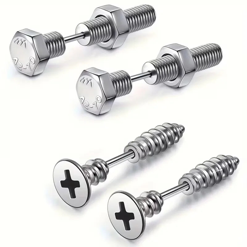Screw Dumbbell Stud Earrings Stainless Steel Punk Jewelry