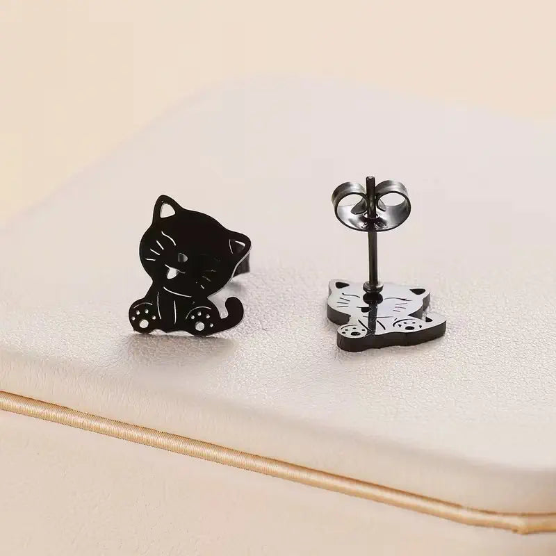 Cute Cat Stud Earrings – Stainless Steel Kitty Earrings for Women, Minimalist Animal Jewelry Gift