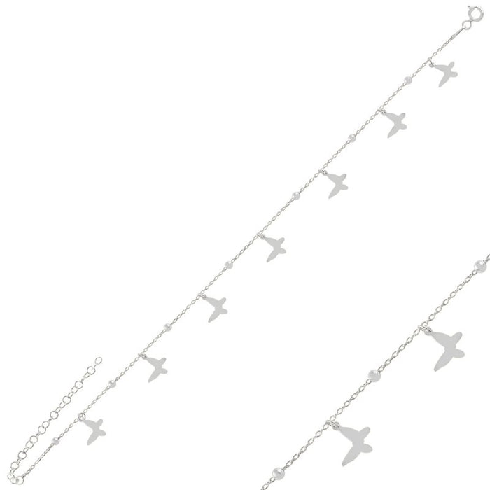 Sterling Silver Dainty Butterfly Dangle Anklet with Beaded Chain – Delicate Charm Jewelry for Everyday Wear