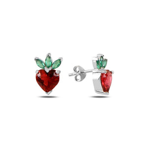 Strawberry CZ Sterling Silver Stud Earrings