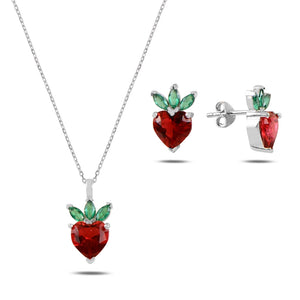 Strawberry CZ Sterling Silver Jewelry Set