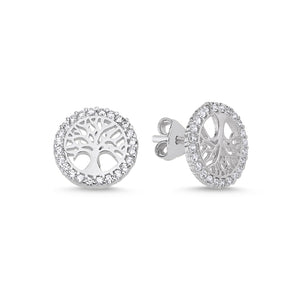 925 Sterling Silver Tree of Life CZ Stud Earrings – Sparkling Symbolic Jewelry for Women, Spiritual Nature-Inspired Gift
