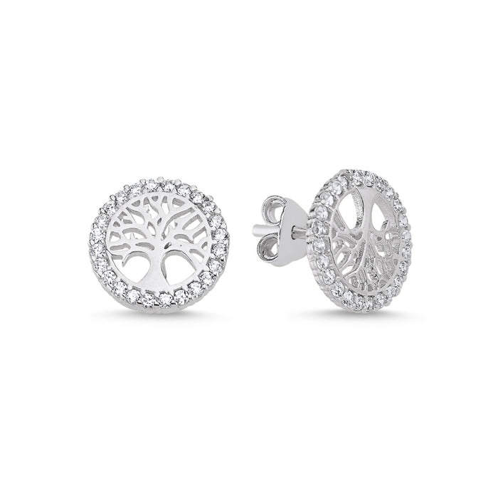 925 Sterling Silver Tree of Life CZ Stud Earrings – Sparkling Symbolic Jewelry for Women, Spiritual Nature-Inspired Gift