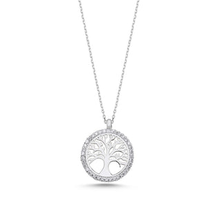 925 Sterling Silver Tree of Life CZ Necklace – Sparkling Pendant with Symbolic Design, Perfect for Spiritual Jewelry Lovers