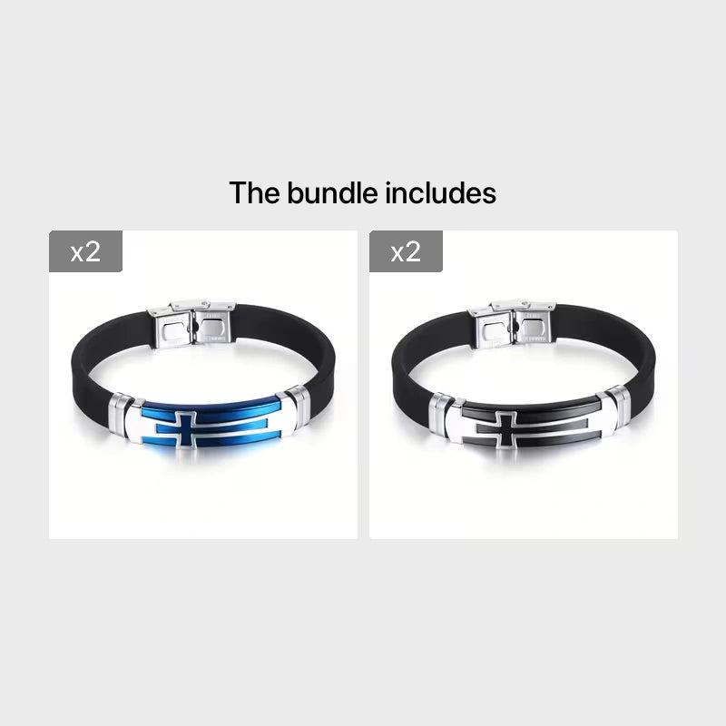 Cross Silicone Bracelet with Modern Stainless Steel Style