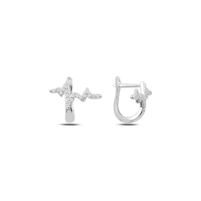 925 Sterling Silver Heartbeat CZ Stud Earrings – Sparkling Cubic Zirconia Electrocardiogram Line Symbol Jewelry