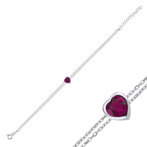 Heart Ruby Bezel CZ Sterling Silver Bracelet