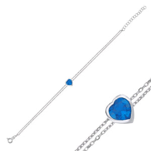 Heart Aquamarine Bezel CZ Sterling Silver Bracelet
