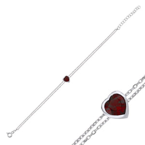 Heart Garnet Bezel CZ Sterling Silver Bracelet