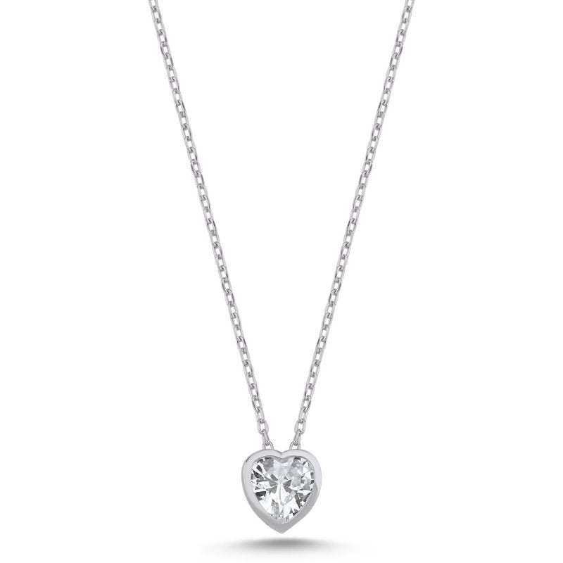 Heart Bezel CZ Solitaire Sterling Silver Necklace