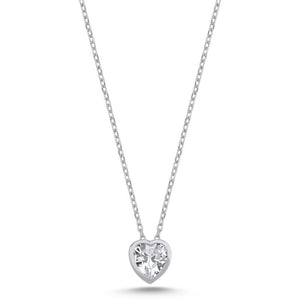 Heart Bezel CZ Solitaire Sterling Silver Necklace
