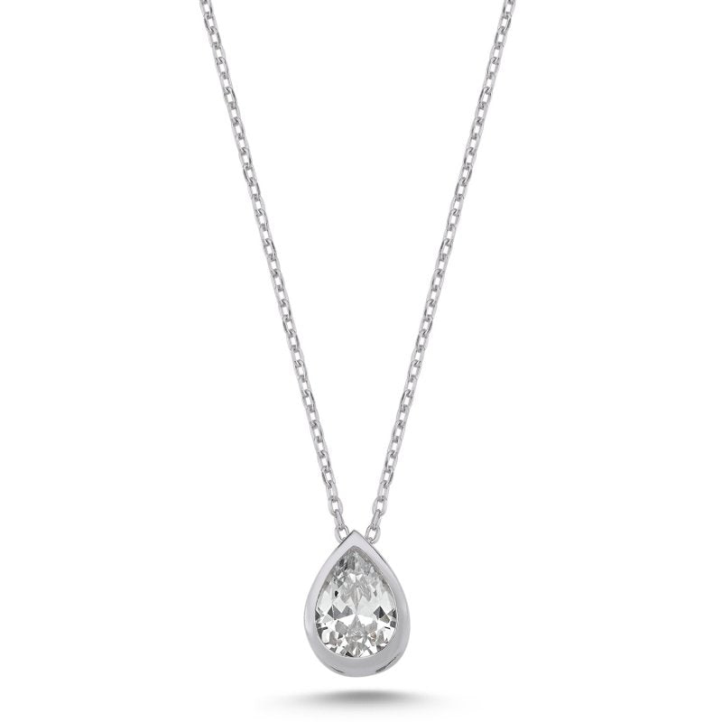 Teardrop Bezel CZ Solitaire Sterling Silver Necklace