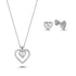 925 Sterling Silver Double Heart CZ Jewelry Set – Polished Inner Heart with Sparkling Open Heart Necklace & Earrings