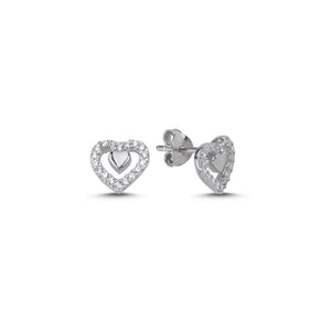 925 Sterling Silver Double Heart CZ Stud Earrings – Interlocking Polished & Sparkling Cubic Zirconia Hearts
