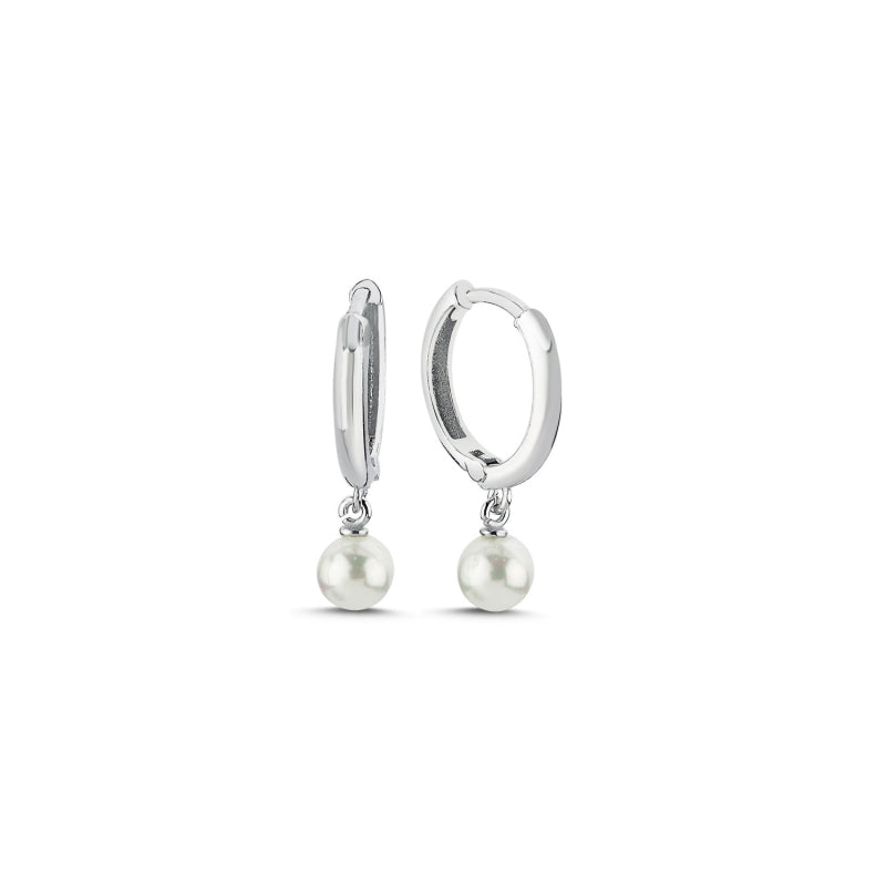Sterling Silver Huggie Hoop Earrings with 5mm Pearl Drop, Elegant Minimalist Design for Women