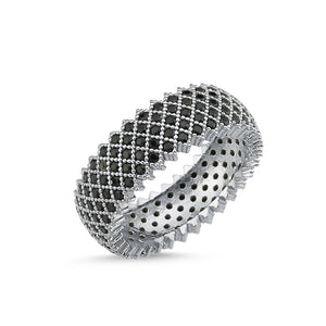 5 Row Pave Black CZ Sterling Silver Eternity Band Ring