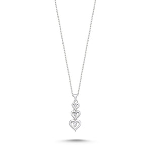 Sterling Silver Triple Heart Drop Necklace – Dainty CZ Pendant Symbolizing Flowing Love and Sparkling Connection