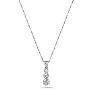Sterling Silver Trickle Necklace with Round CZ Drops – Three Cascading Stones in a Sleek, Minimalist Design