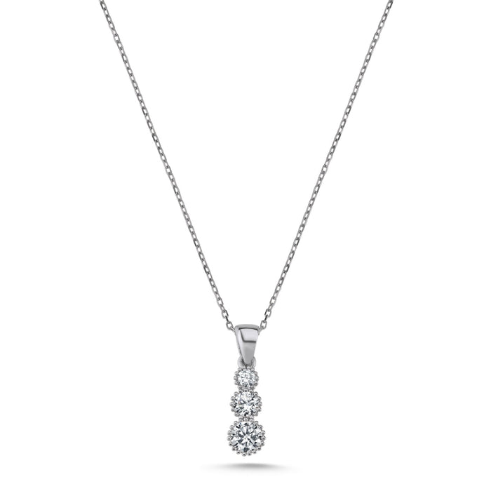 Sterling Silver Trickle Necklace with Round CZ Drops – Three Cascading Stones in a Sleek, Minimalist Design