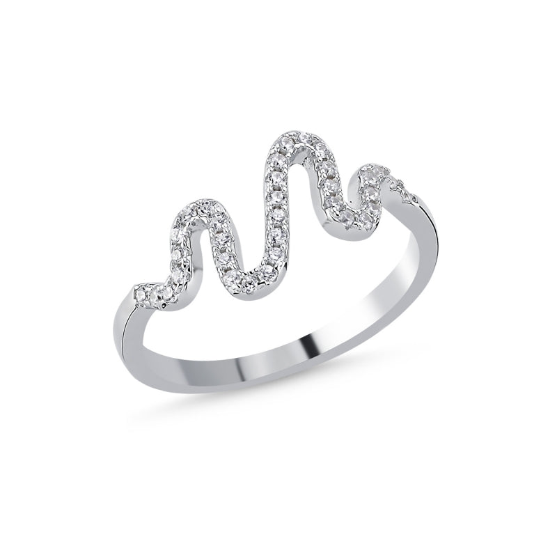 925 Sterling Silver Heartbeat CZ Ring – Sparkling Electrocardiogram-Inspired Band with Brilliant Cubic Zirconia