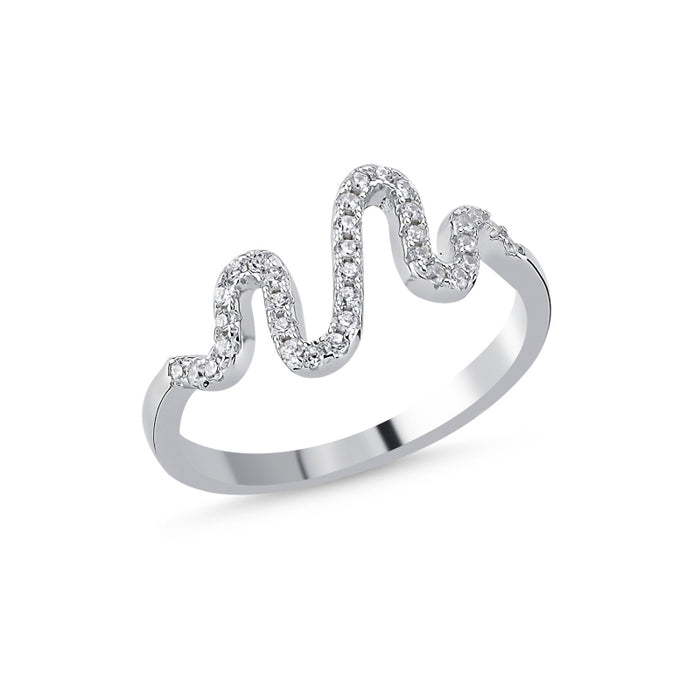 925 Sterling Silver Heartbeat CZ Ring – Sparkling Electrocardiogram-Inspired Band with Brilliant Cubic Zirconia