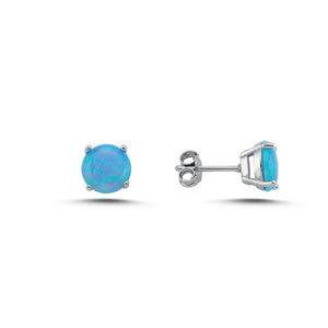Sterling Silver 8mm Opal Stud Earrings for Women, Classic Round Design, Everyday Elegance Gift