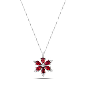 Ruby CZ Lotus Flower Sterling Silver Necklace