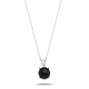 Sterling Silver Necklace with 8mm Round Onyx Gemstone – Bold Black Natural Stone in Elegant Prong Set Pendant