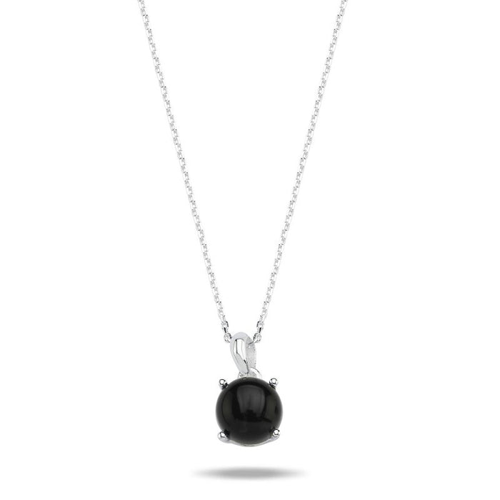 Sterling Silver Necklace with 8mm Round Onyx Gemstone – Bold Black Natural Stone in Elegant Prong Set Pendant