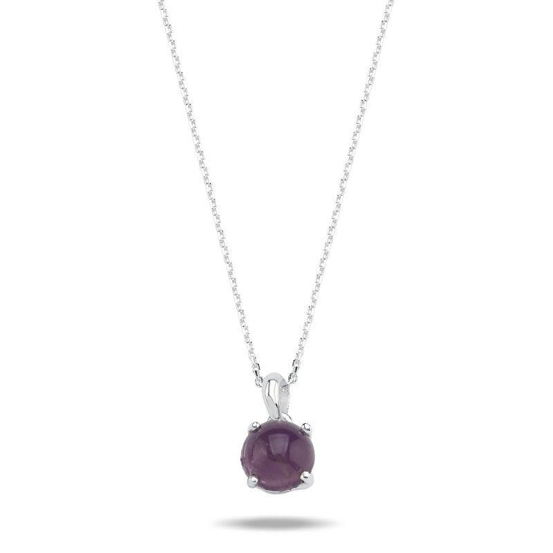 Sterling Silver Natural Amethyst Necklace – 8mm Round Gemstone Pendant for a Touch of Calm & Elegant Simplicity