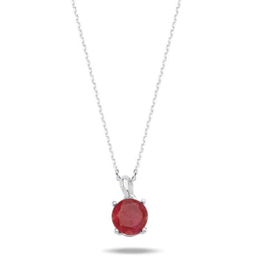 Sterling Silver Dainty Necklace with 8mm Round Ruby – Bold Red Natural Stone Pendant for a Confident Everyday Look