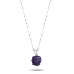 Sterling Silver Necklace with 8mm Round Root Sapphire – Deep Purple Natural Stone Pendant with Elegant Energy