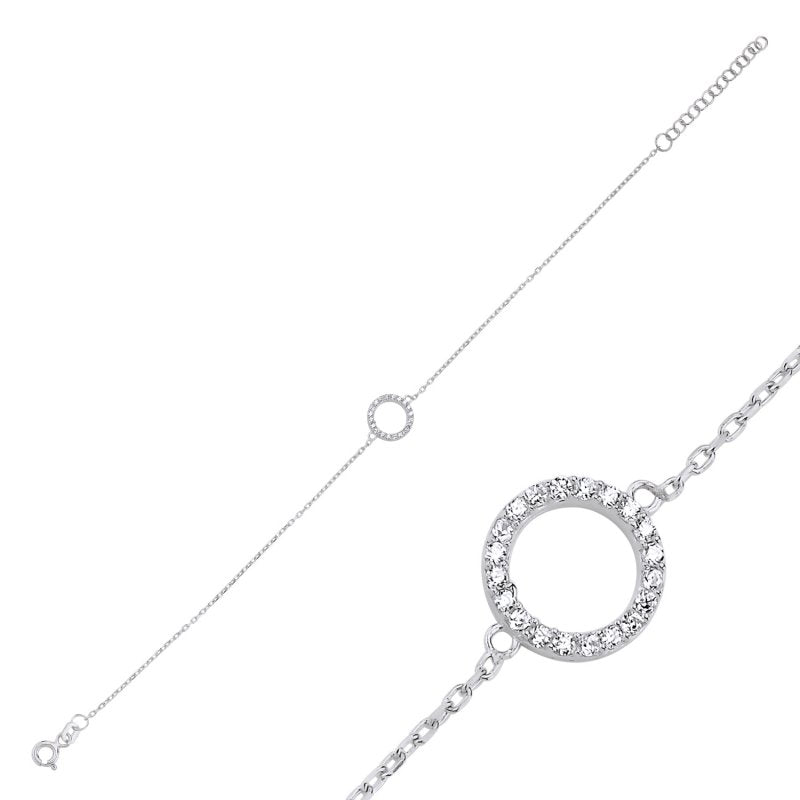 Dainty Sterling Silver Circle CZ Bracelet – Minimalist Design with Sparkling Cubic Zirconia Open Circle Charm