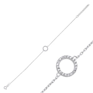 Dainty Sterling Silver Circle CZ Bracelet – Minimalist Design with Sparkling Cubic Zirconia Open Circle Charm