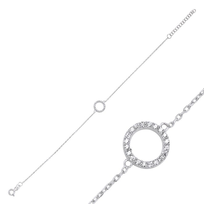 Dainty Sterling Silver Circle CZ Bracelet – Minimalist Design with Sparkling Cubic Zirconia Open Circle Charm